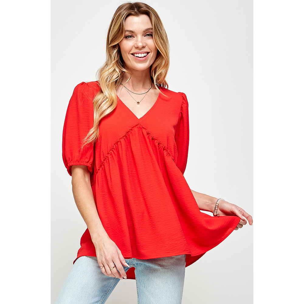 Solid Frilled Babydoll Top with puffed short sleeves. Size Small. NWOT.